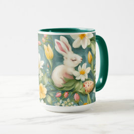 Caneca Bunnies, Flores de primavera e Ovos de Páscoa. Pin