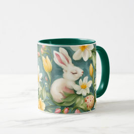 Caneca Bunnies, Flores de primavera e Ovos de Páscoa. Pin