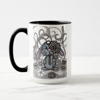 Caneca Bunny Coelho Zen Doodle de Duas Cores Desenhado à