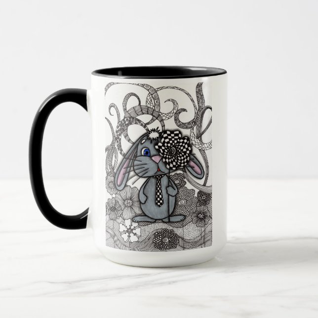 Caneca Bunny Coelho Zen Doodle de Duas Cores Desenhado à  (Esquerda)