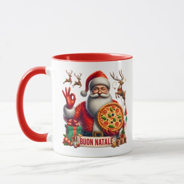 Caneca Buon Natale Italian Santa with Pizza & Reindeer  (Esquerda)
