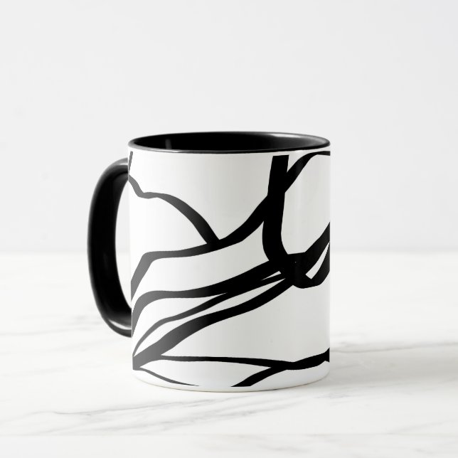 Caneca Buquê Blanc: Abstrato branco e preto (Frente Esquerda)