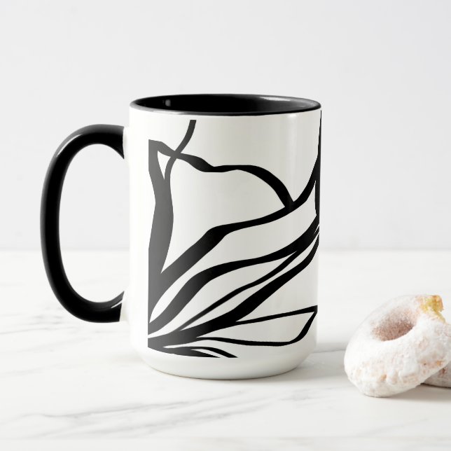 Caneca Buquê Blanc: Abstrato branco e preto (Com Donut)