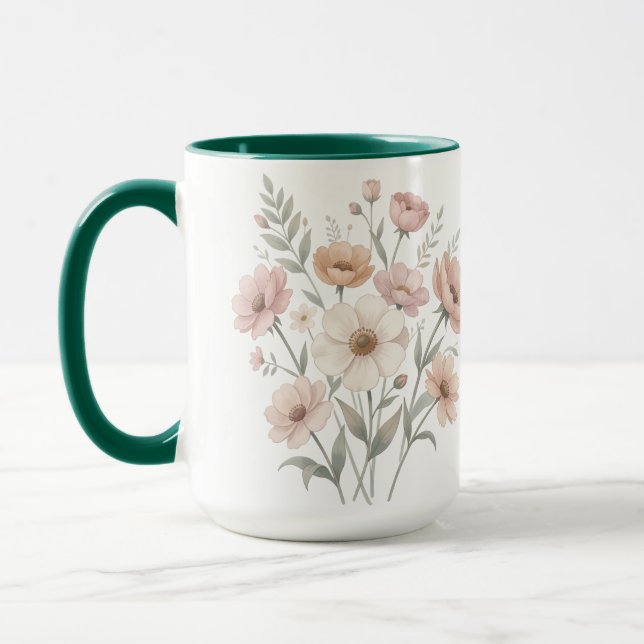 Caneca Buquê de Anêmona Suave Aquarela de Suavidade (Esquerda)