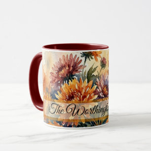 Caneca Buquê de Aquarela de Crisântemo de Outono e Folha