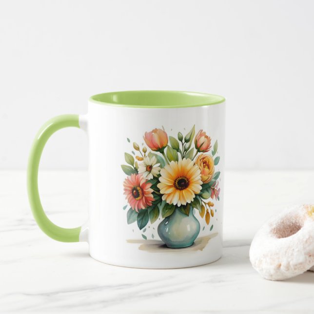 Caneca Buquê de Flor de Aquarela (Com Donut)