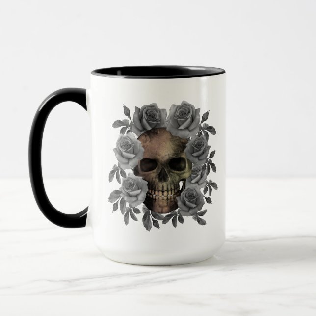 CANECA BUQUÊ DE FLORES CRÂNIO PRETO E BRANCO (Esquerda)