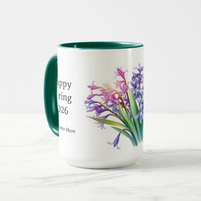Caneca Buquê de Jacinto Roxo Celebração de Primavera (Frente Esquerda)