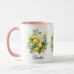 Caneca Buquê de Limão com Flores Brancas