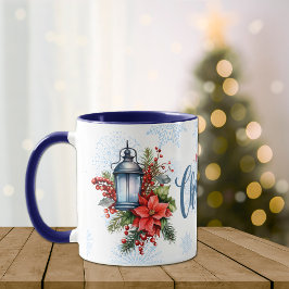 Caneca Buquê de Natal Vintage Lanterna Poinsettia