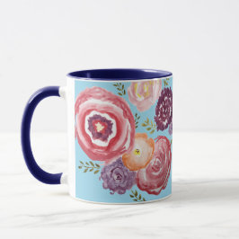 Caneca Buquê de pintura com flor rosa Muita de café