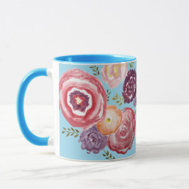 Caneca Buquê de pintura com flor rosa Muita de café