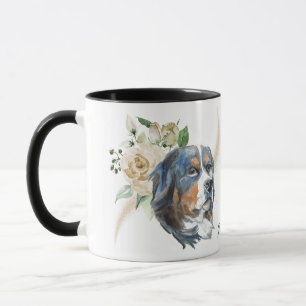 Caneca Buquê de Rosa Branco Cão de Montanha Bernese