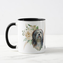 Caneca Buquê de Rosa Branco Lhasa Apso Cão