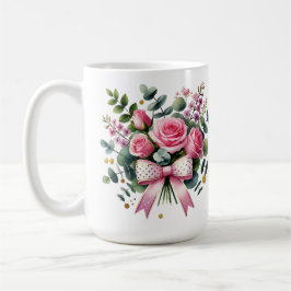 Caneca Buquê de Rosa Rosa, Xícara de Café Floral E