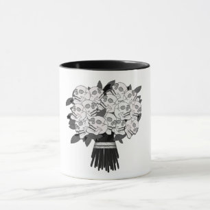 Caneca Buquê de Rosas Cranianas Preto e Branco Gótico