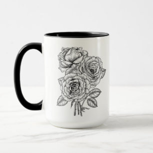 Caneca Buquê de rosas em preto e branco