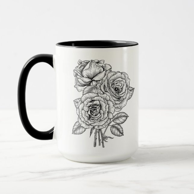 Caneca Buquê de rosas em preto e branco (Esquerda)