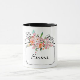 Caneca Buquê de vintagem de sinal de enforcamento floral 
