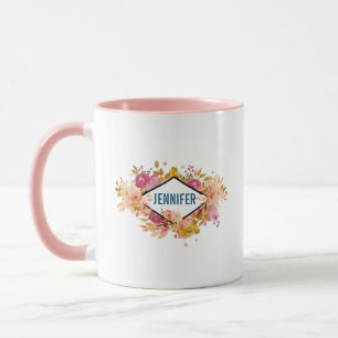 Caneca Buquê Floral Cor-de-Laranja e Rosa com Quadro Dia