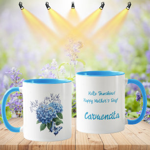 Caneca Buquê Floral de Hortênsias Azuis