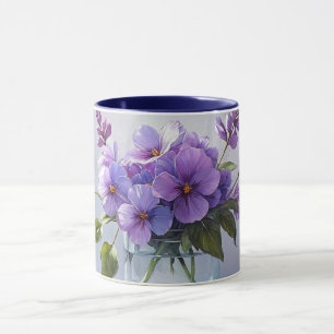 Caneca Buquê Floral de Lavanda Flor Café