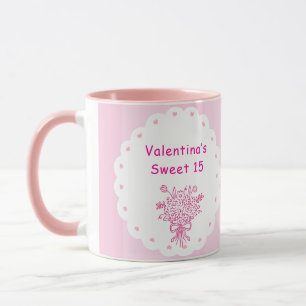 Caneca Buquê Floral de Quinceañera Elegante   Rosa & Bran