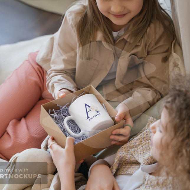 Caneca Buquê Monograma de Aquarelas Cor-de-Rosa Pálida Fl (Criador carregado)