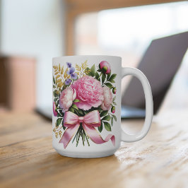 Caneca Buquê Peônia Rosa, Xícara de Café Floral El