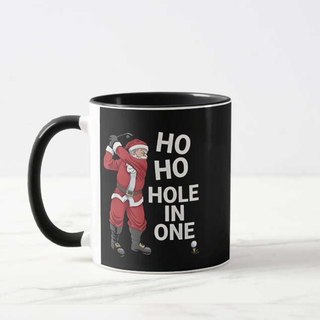 Caneca Buraco de Um Ho Ho Engraçado de Golfe Natal  (Esquerda)