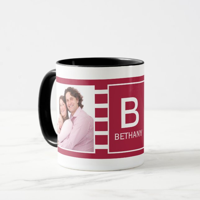 Caneca Burgundy Striped Custom Photo Personalised (Frente Esquerda)