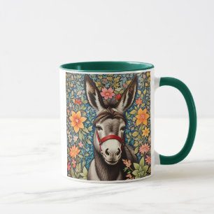 Caneca Burro Fofo em Fundo Floral Colorido