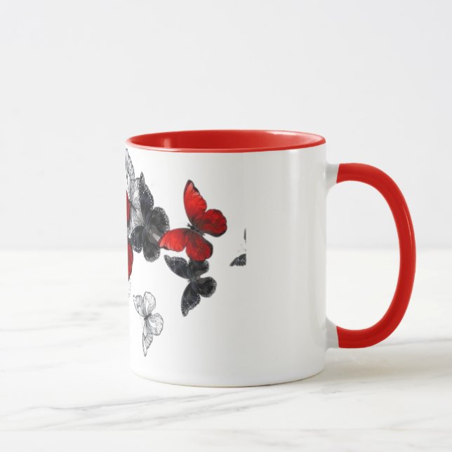 Caneca "Butterfly Art Coffee Mug, Red Accent, Gift Único (Direita)