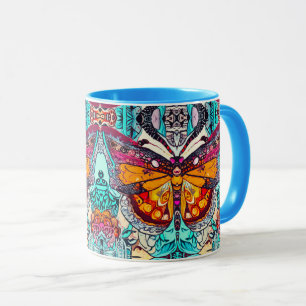 Caneca Butterfly e Medallion Batik Padrões em Laranja
