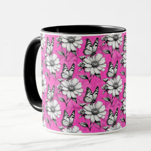 Caneca Butterfly On Flower Pink Design