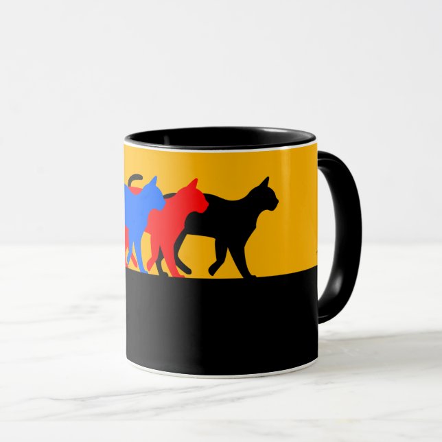 Caneca C01 - Tasse mit 3 farbigen Katzen (Frente Esquerda)