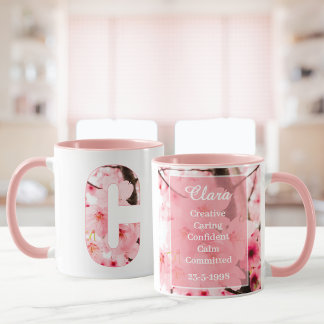 Caneca C Inicial Floral | Nome & Características P