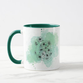 Caneca C Monograma com Aquarela Inicial Botânica Verde