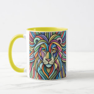 Caneca Cabeça Colorida Detalhada do Leão