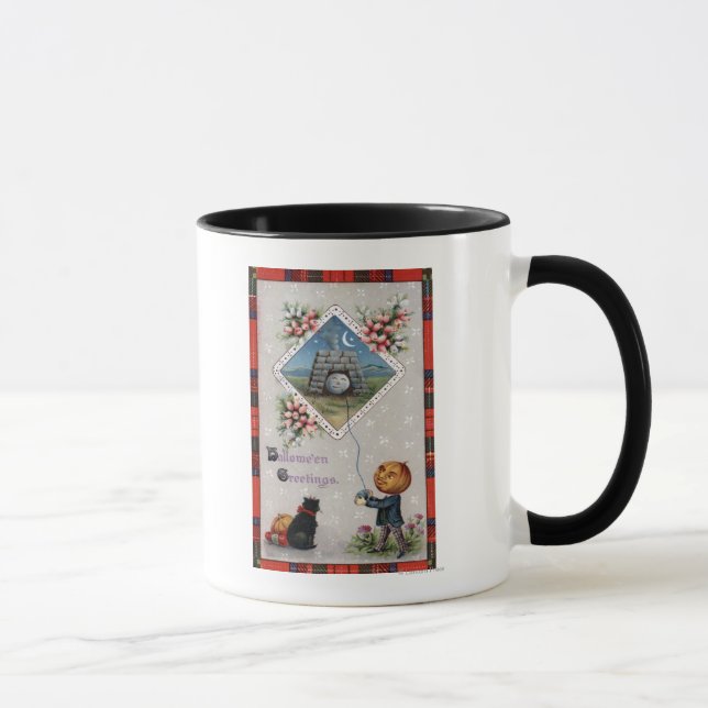 Caneca Cabeça de abóbora voando pipa em chaminé (Direita)