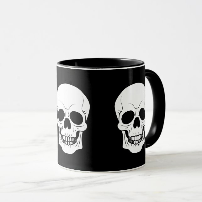 Caneca Cabeça De Cabeça Preta E Branca Silhueen Halloween (Frente Esquerda)