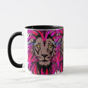 Caneca Cabeça de Leão Rosa - Desenho Do Retrato Da Face D