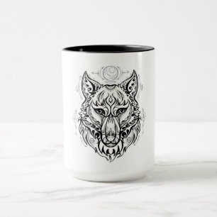 Caneca Cabeça de lobo com decoração étnica