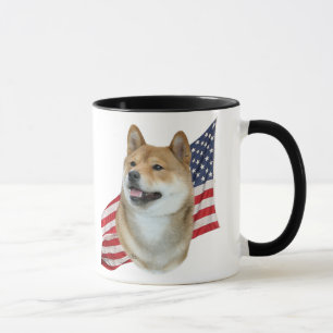 Caneca Cabeça de Shiba Inu com bandeira americana