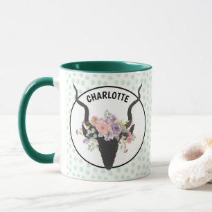 Caneca Cabeça de veado decorada com rosas personalizadas 