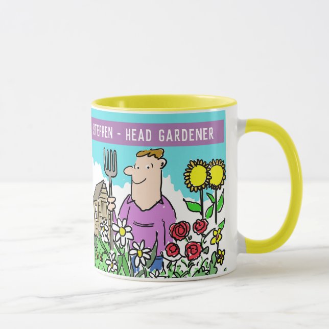 Caneca Cabeça Divertida, Jardineiro Mug. Adicione sua opç (Direita)