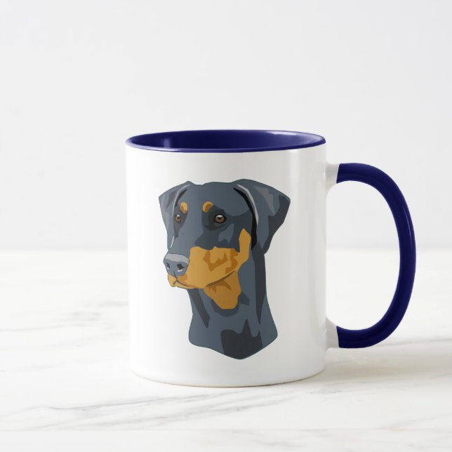 Caneca Cabeça do Doberman, azul, Uncropped (Direita)