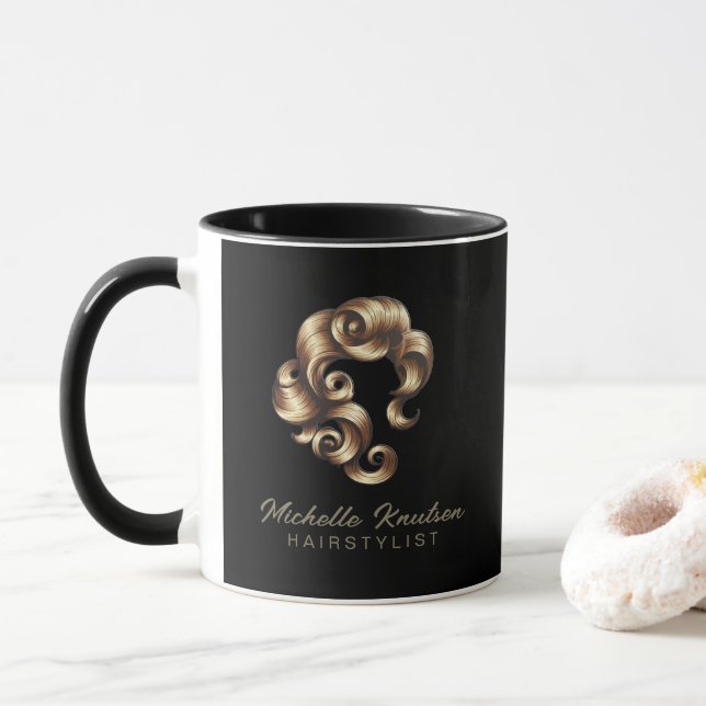Caneca Cabeleireiro Moderno Chic Salão de Beleza Preto Do (Com Donut)