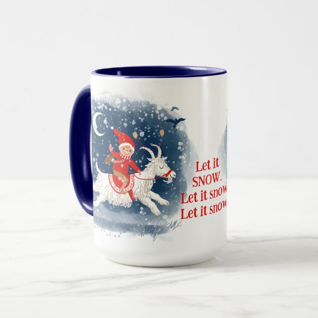 Caneca Cabra divertida com espírito de Natal na neve (Frente Esquerda)