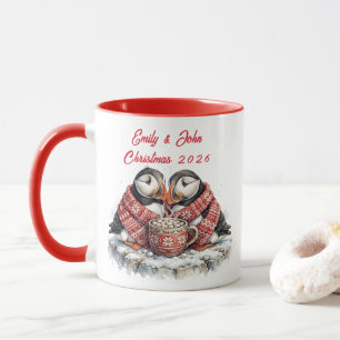Caneca Cacau Quente Personalizado de Natal 2026 Puffins A